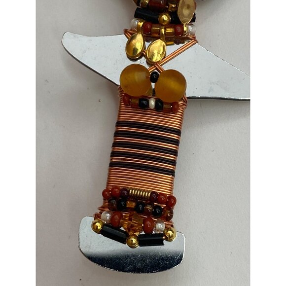 Vintage Rare Liztech 1998 Signed Akuaba Inspired Copper & Black Beaded Brooch Wi - Picture 4 of 9